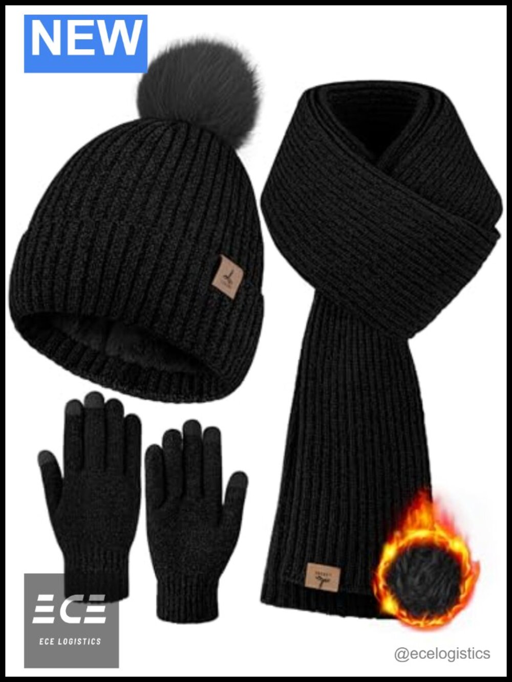 3-Piece Chenille Knit Beanie Scarf Gloves Set Touch Screen Winter
